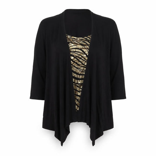 Reflections Women's Black Sequin Wrap 3/4 Sleeve Blouse L