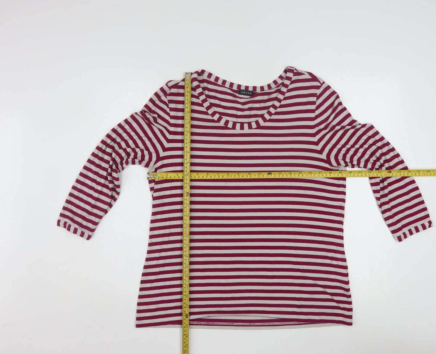 Jaeger Women Red Striped 3/4 Sleeve Jersey T-Shirt XL