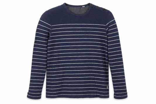 Ted Baker Men Blue Striped Cotton Long Sleeve Button Crew Neck Top M