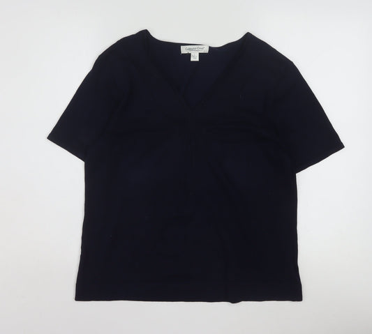 Coldwater Creek Womens Black Silk Blend V-Neck Short Sleeve Top L