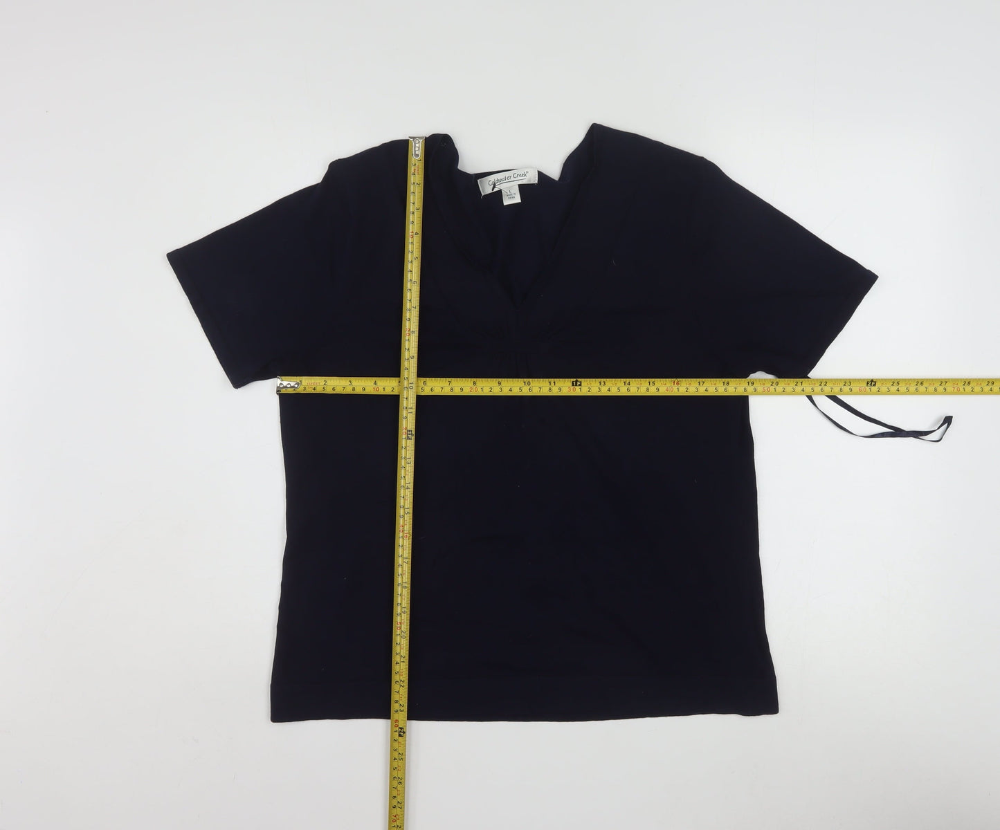 Coldwater Creek Womens Black Silk Blend V-Neck Short Sleeve Top L