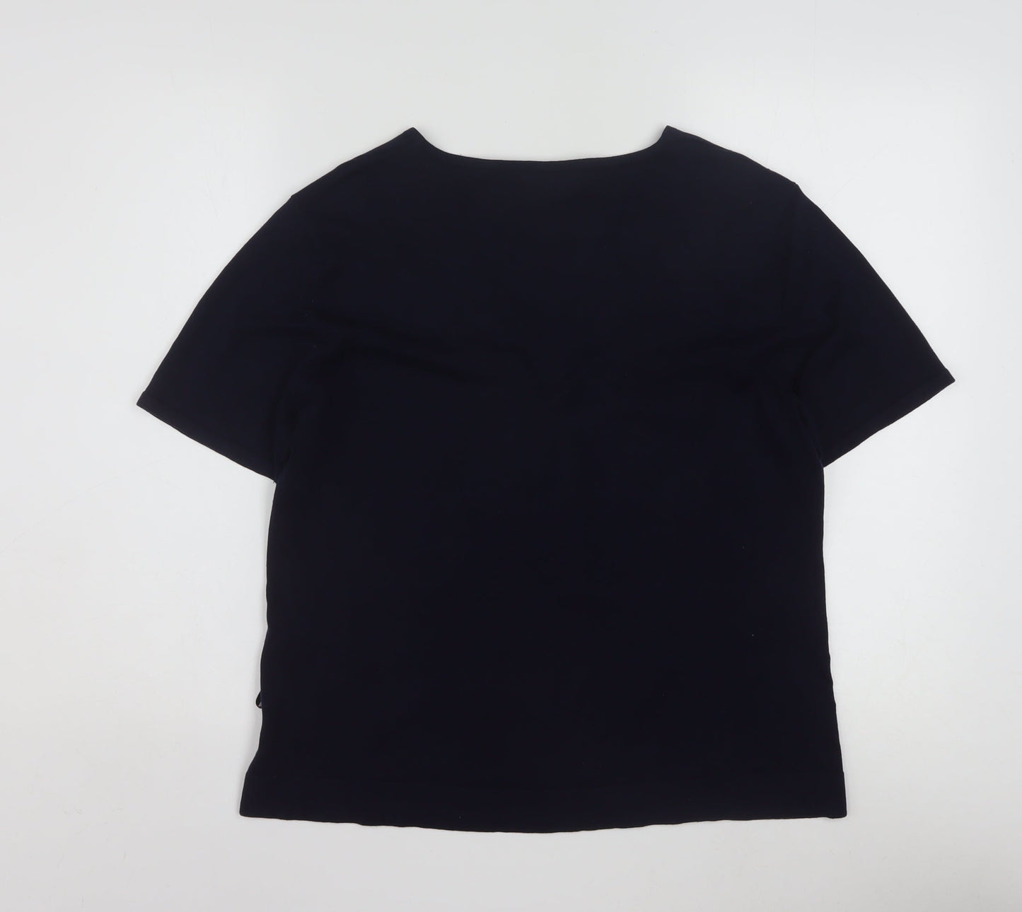 Coldwater Creek Womens Black Silk Blend V-Neck Short Sleeve Top L