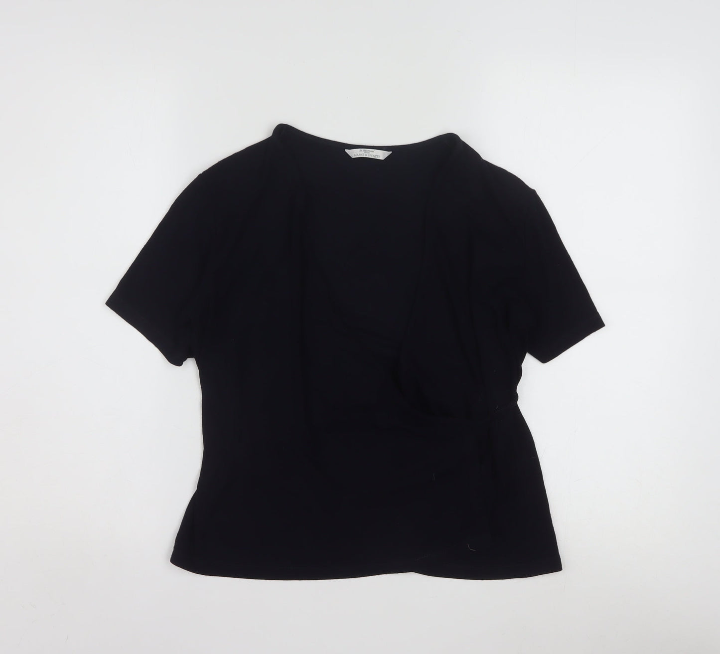 Marks and Spencer Women’s Dark Navy Wrap Blouse Size 14 V-Neck Jersey Top