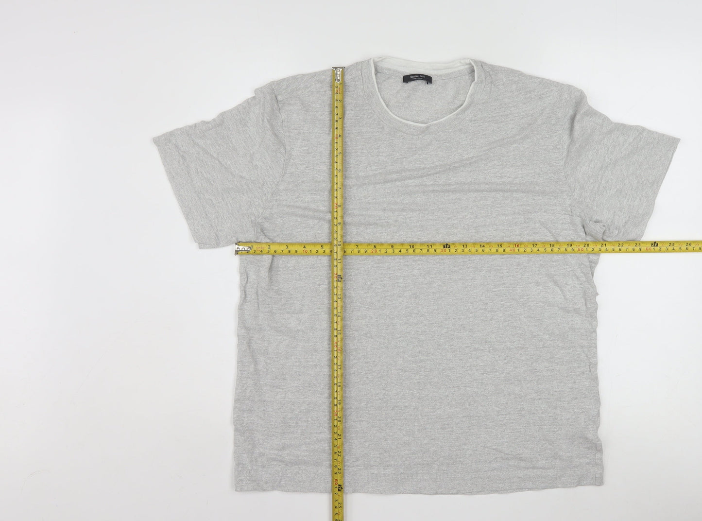 Massimo Dutti Men's Grey Linen Blend Short Sleeve Crew Neck T-Shirt L