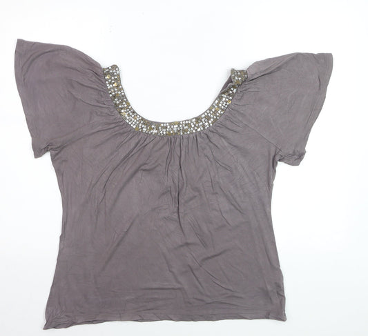 South Collection Women’s Brown Beaded Tunic Blouse UK 14