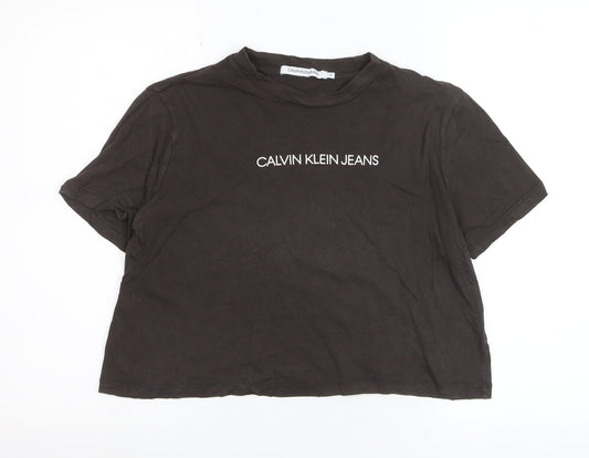 Calvin Klein Jeans Women's Black Cropped Cotton T-Shirt M