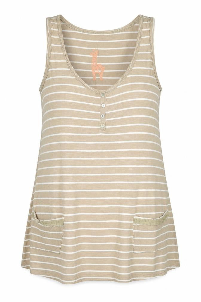 White Stuff Women’s Beige Striped 100% Cotton Tank Top Size 10