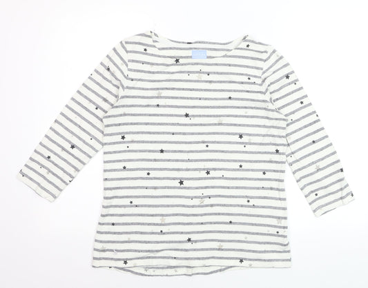 Joules Womens White Striped Star Long Sleeve Cotton T-Shirt Size 12