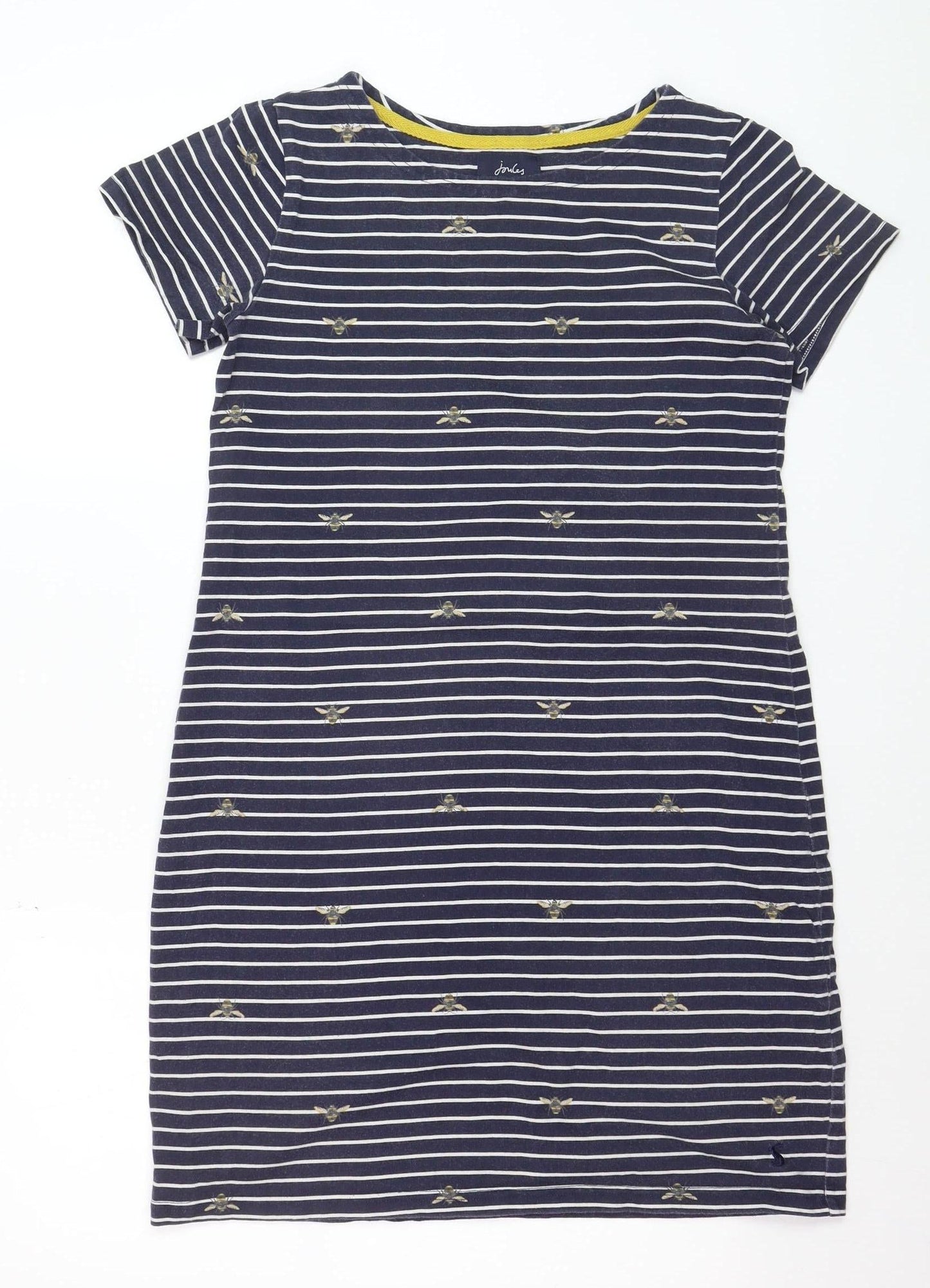 Joules Women’s Blue Striped Bee Embroidered Cotton T-Shirt Dress Size 10