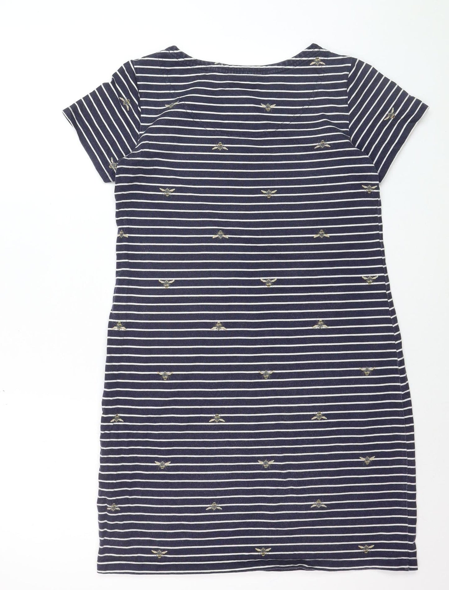Joules Women’s Blue Striped Bee Embroidered Cotton T-Shirt Dress Size 10