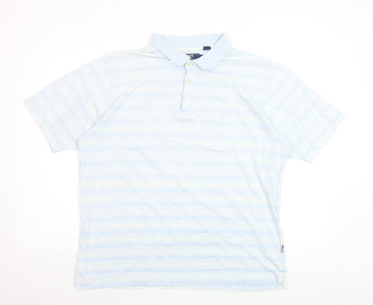 Maine New England Men's Blue Striped Cotton Golf Polo Shirt L