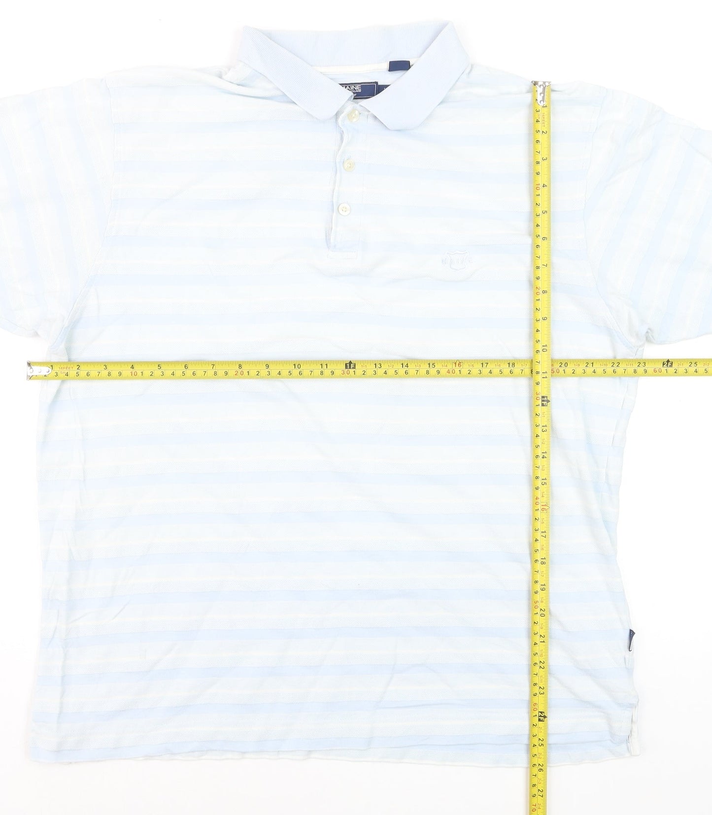 Maine New England Men's Blue Striped Cotton Golf Polo Shirt L
