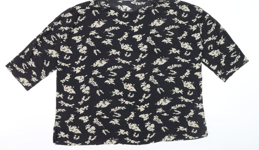 Wasabi Concept Women's Black Floral Tunic Blouse Size M