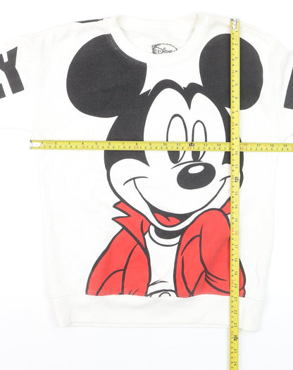 Back view of Disney girls’ white mickey mouse sweatshirt - small long sleeve graphic pullover