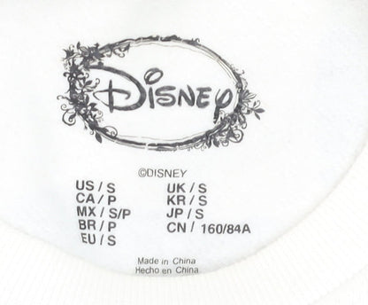Brand and care label for Disney girls’ white mickey mouse sweatshirt - small long sleeve graphic pullover