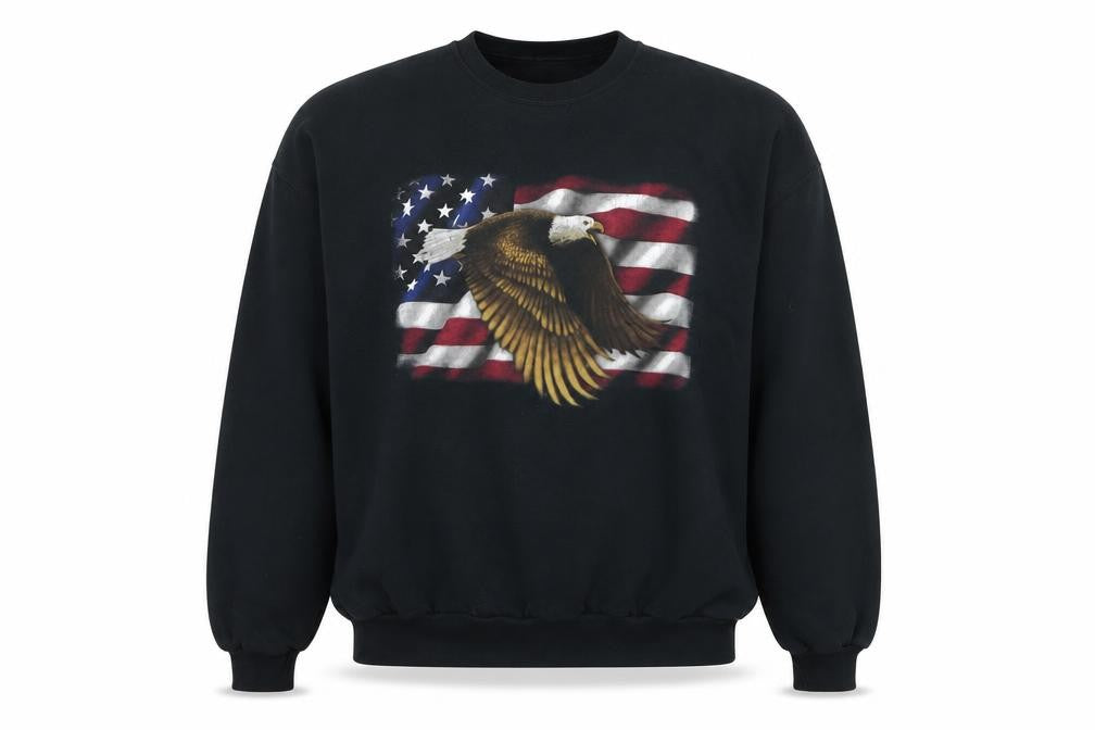 Jerzees Men's Black Patriotic Eagle Flag Crew Neck Fleece Sweatshirt L
