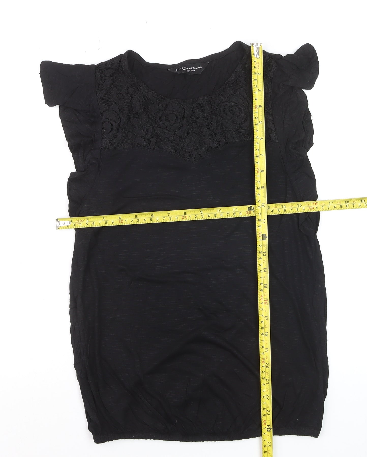 Dorothy Perkins Women's Black Lace Panel Tunic Blouse Size 10