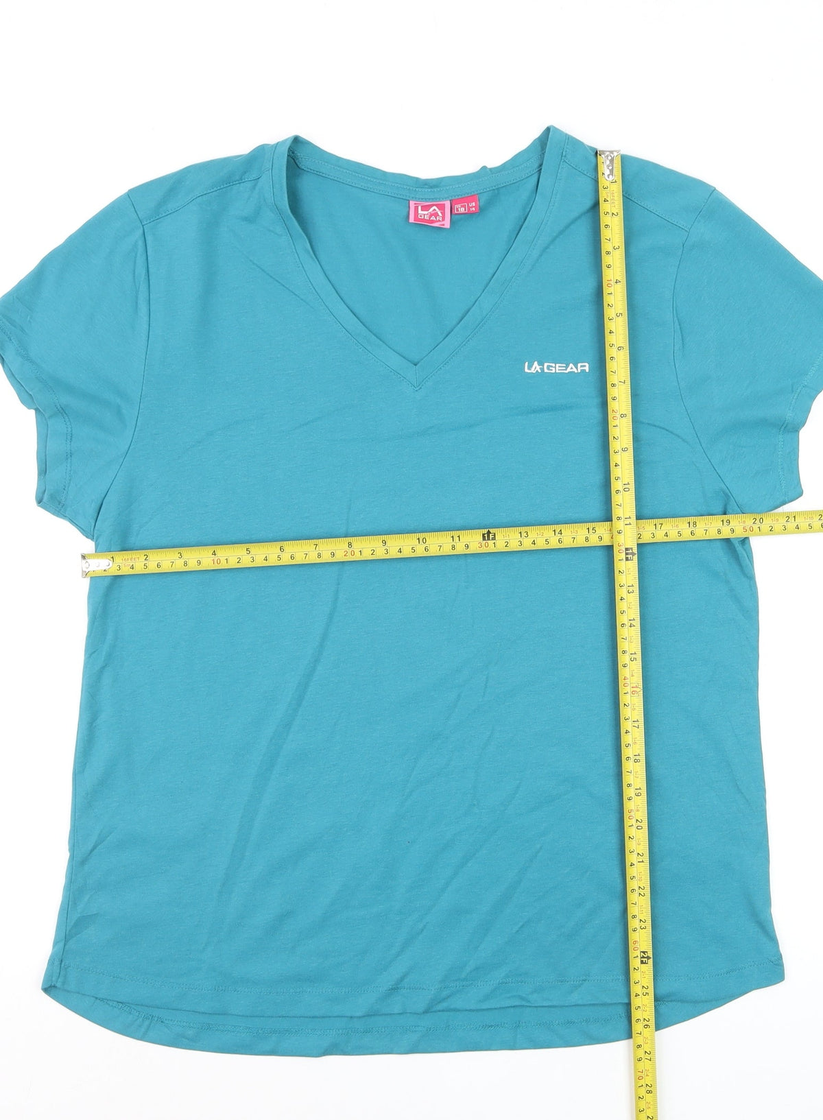 LA Gear Women's Blue V-Neck Short Sleeve Active T-Shirt UK 18