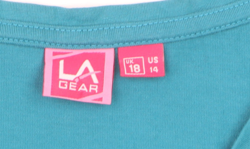 LA Gear Women's Blue V-Neck Short Sleeve Active T-Shirt UK 18