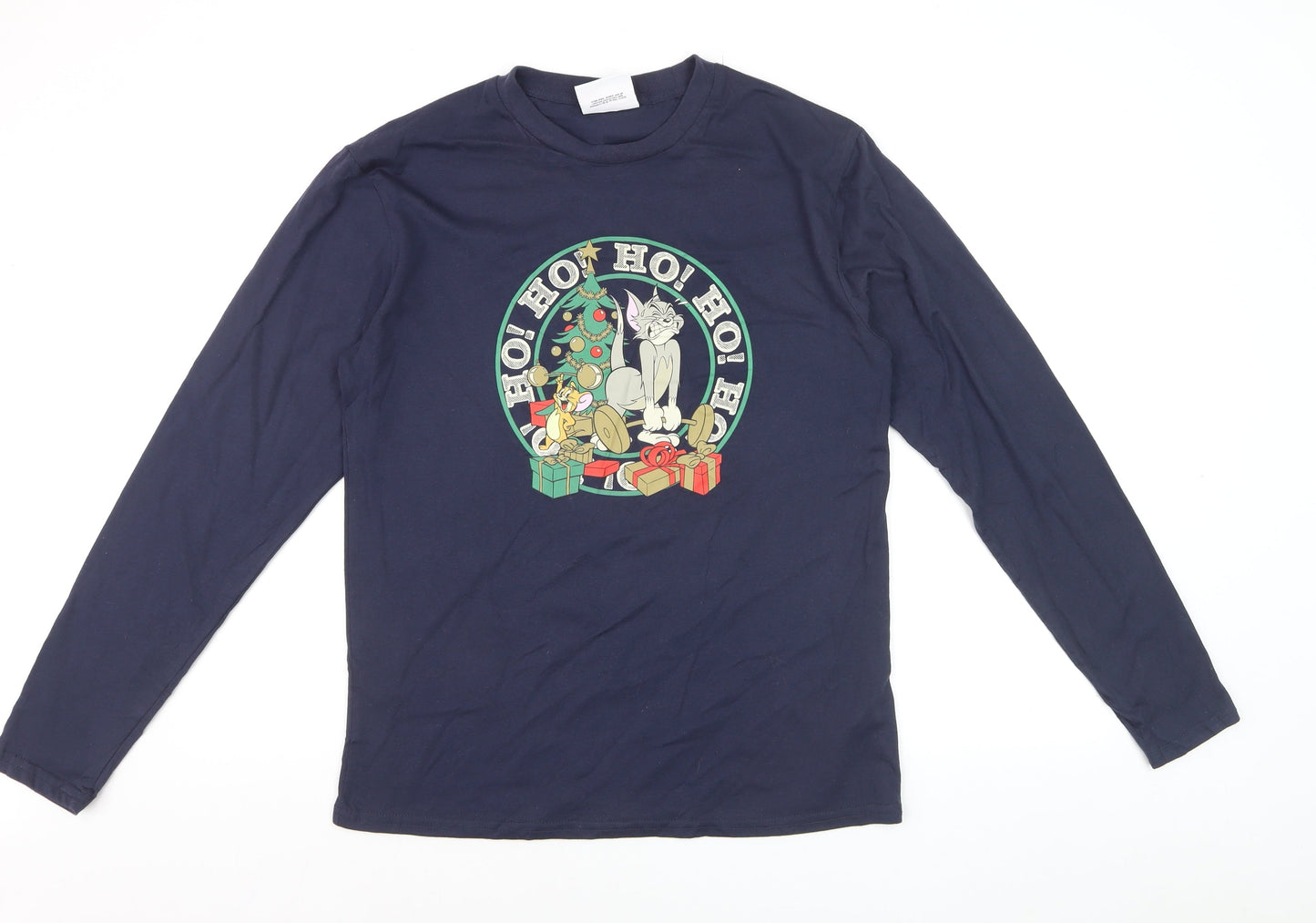 Tom & Jerry Men's Blue Christmas Long Sleeve Graphic Shirt Size S