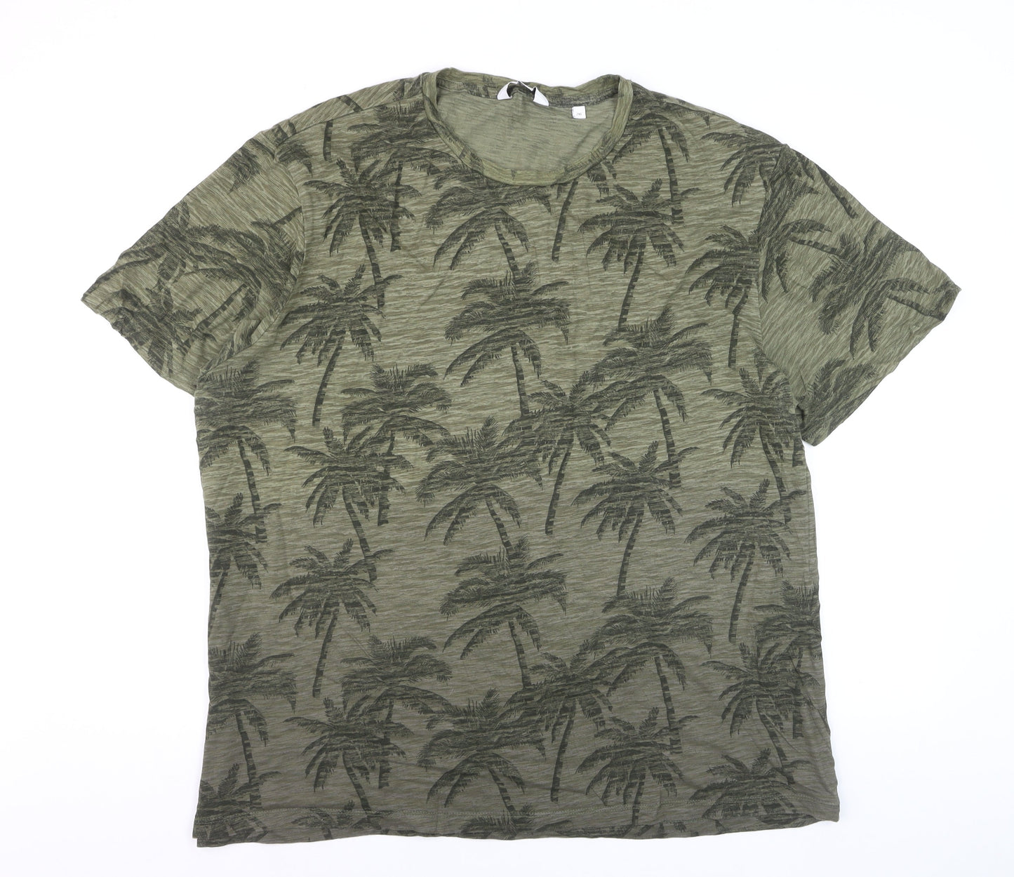 Next Men’s Green Palm Print Regular Fit 2XL Cotton T-Shirt
