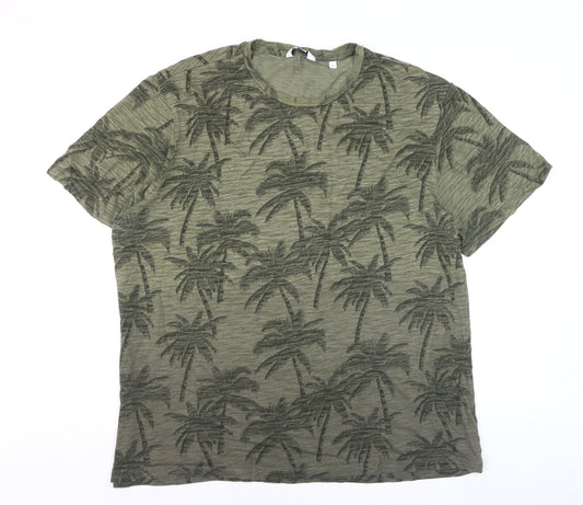 Next Men’s Green Palm Print Regular Fit 2XL Cotton T-Shirt