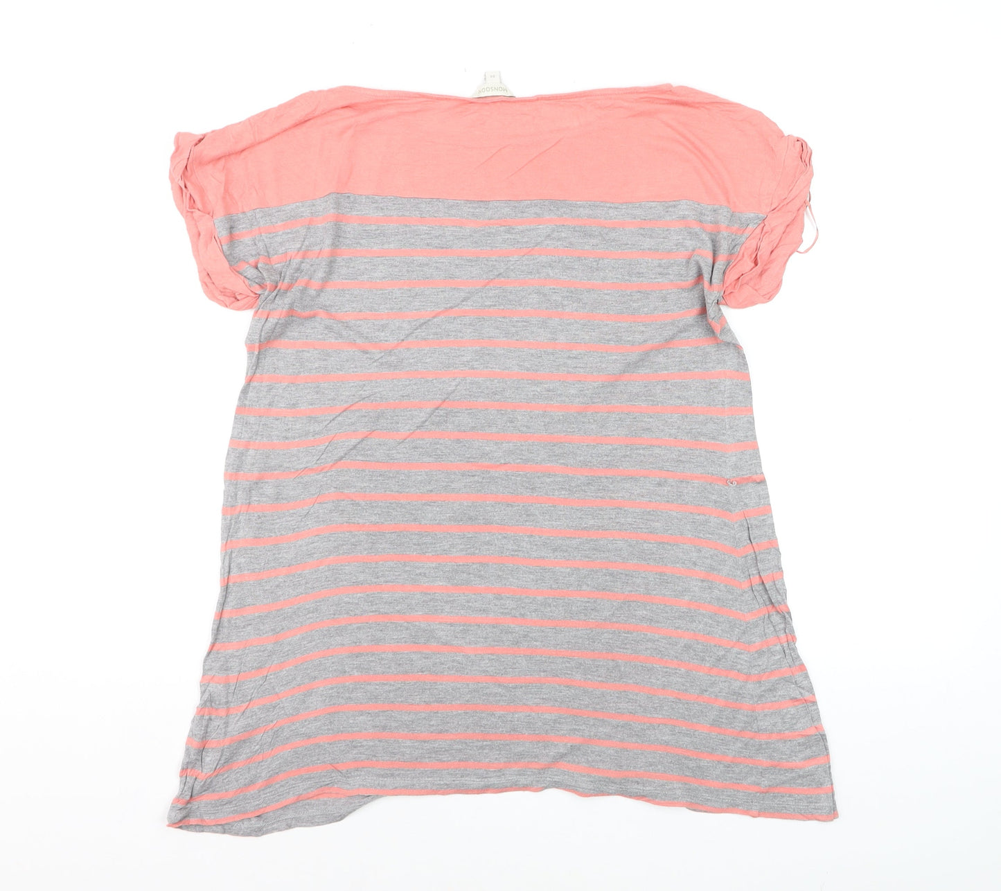Monsoon Women’s Pink Grey Striped Cotton T-Shirt Size M