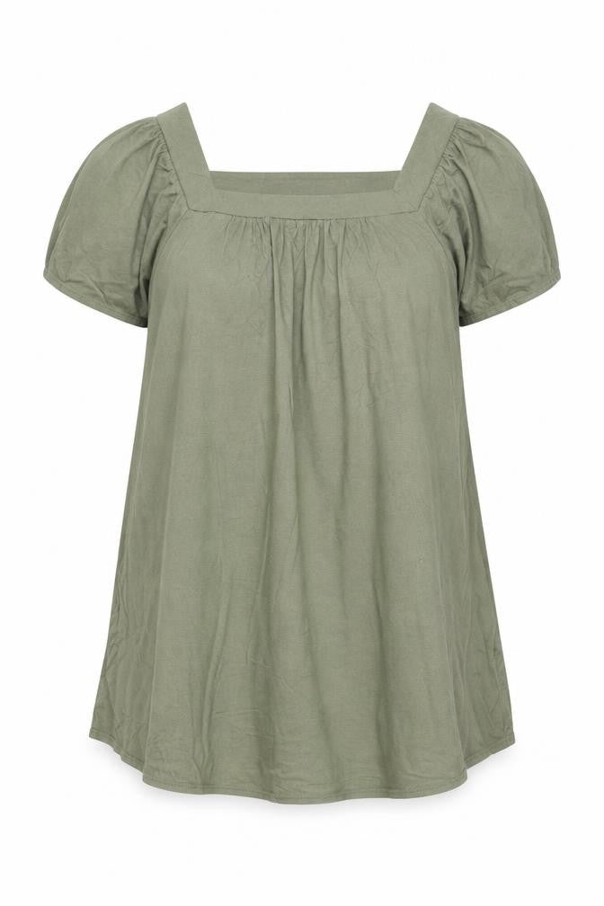 Live Unlimited London Womens Green Size 16 Tunic Short Sleeve Square Neck Blouse