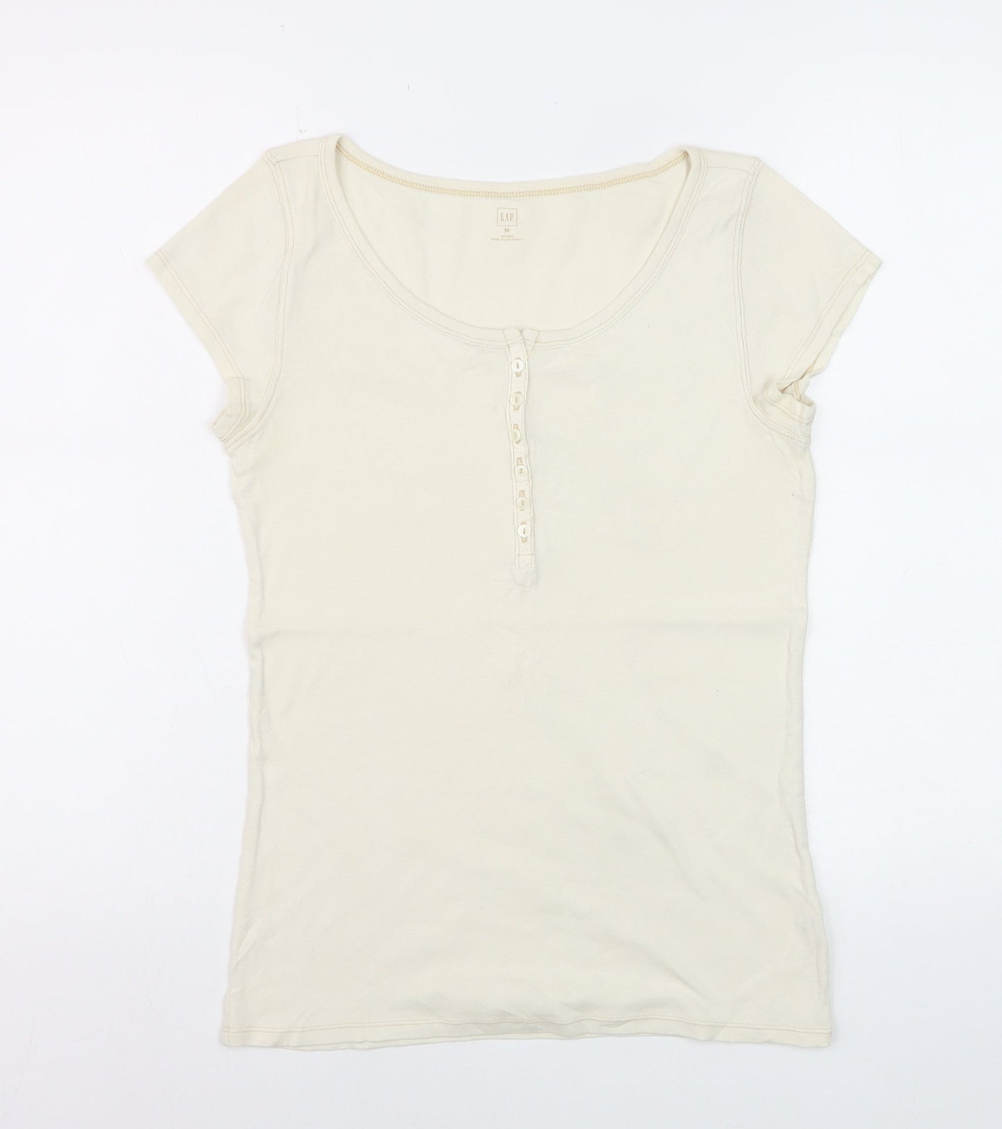 GAP Women’s Beige Short Sleeve Scoop Neck Button T-Shirt Size M