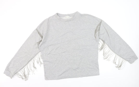 H&M Women’s Grey Fringe Pullover Jumper Size S