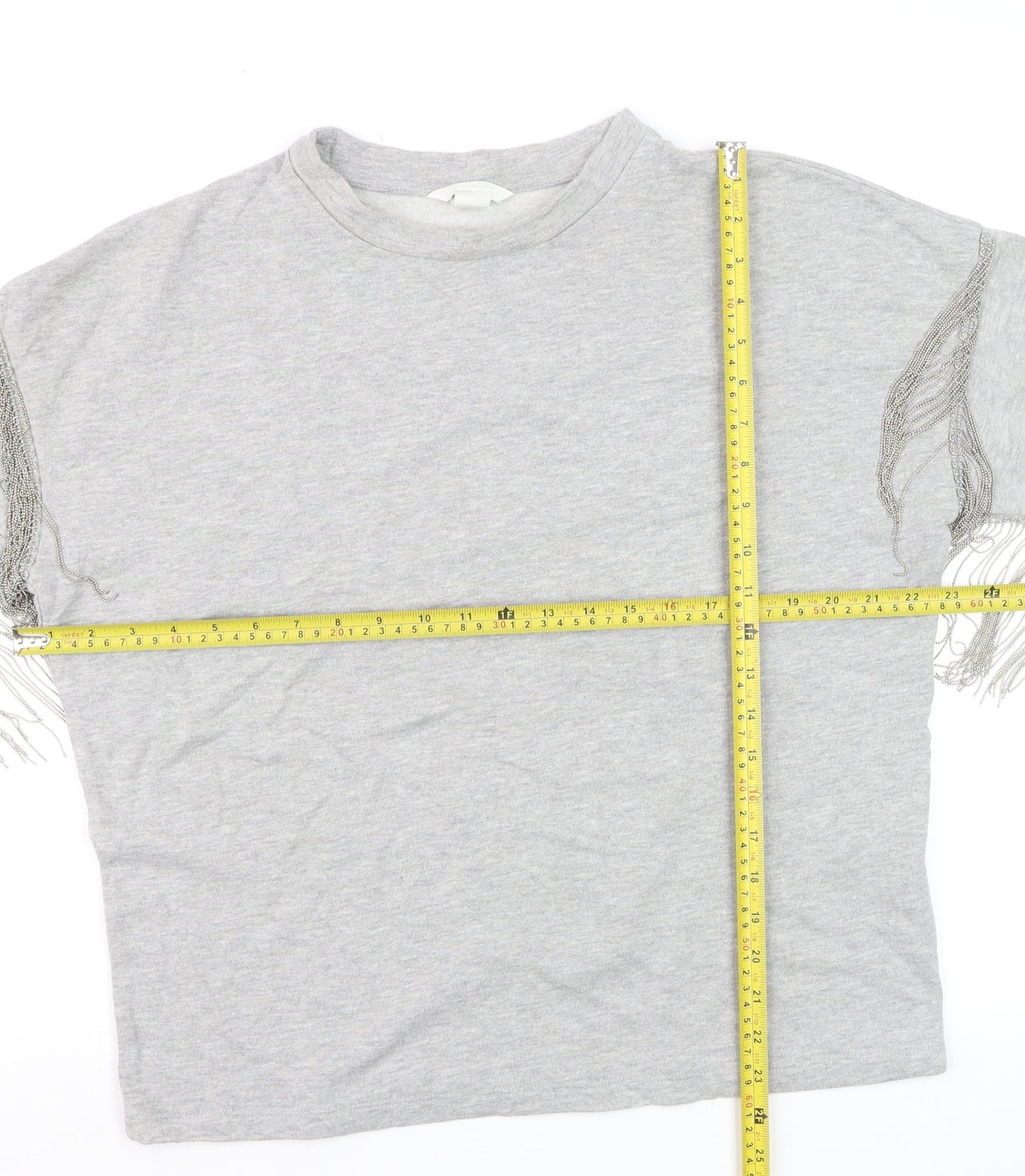 H&M Women’s Grey Fringe Pullover Jumper Size S