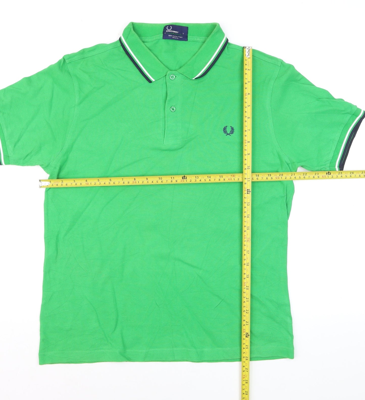 Fred Perry Men's Green Slim Fit Cotton Polo Shirt Size L