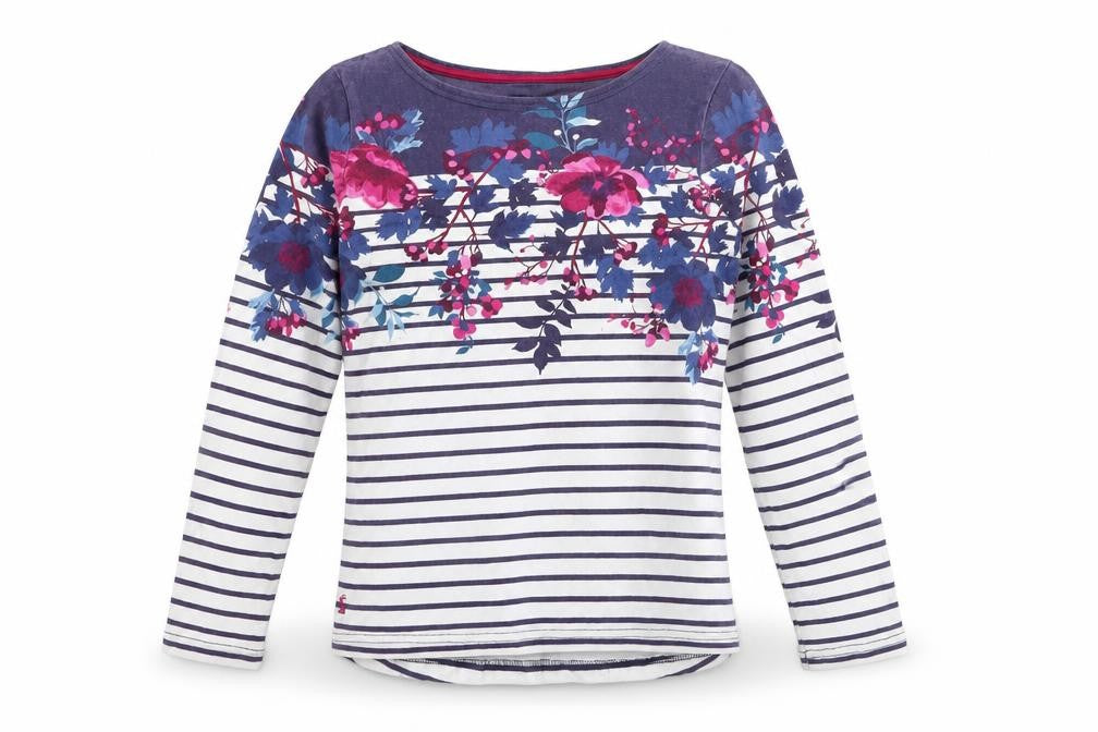 Joules Women's Multicoloured Floral Stripe Long Sleeve Cotton T-Shirt UK 10