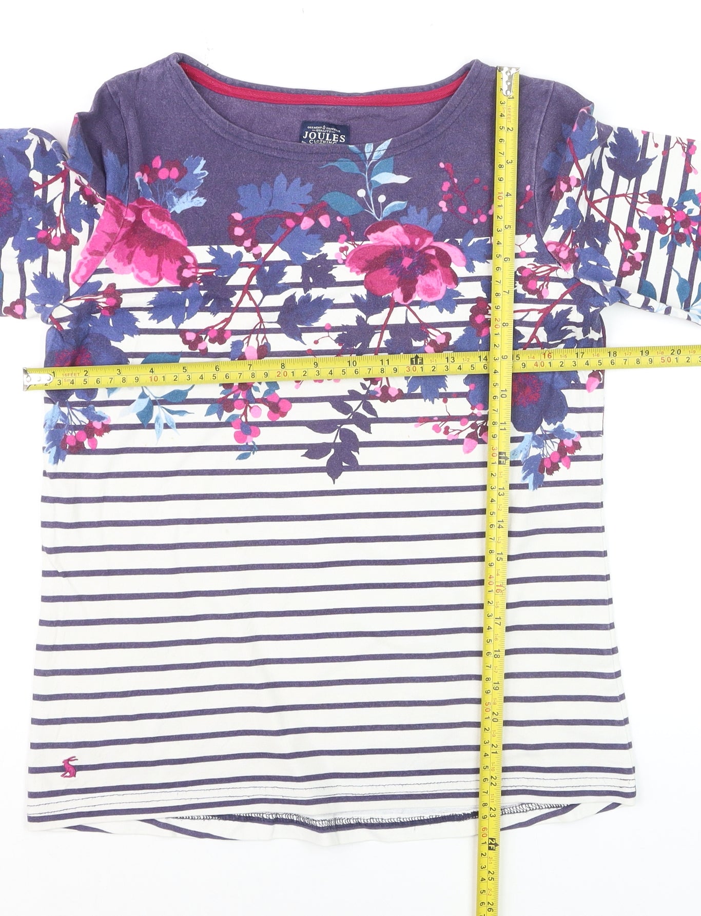 Joules Women's Multicoloured Floral Stripe Long Sleeve Cotton T-Shirt UK 10
