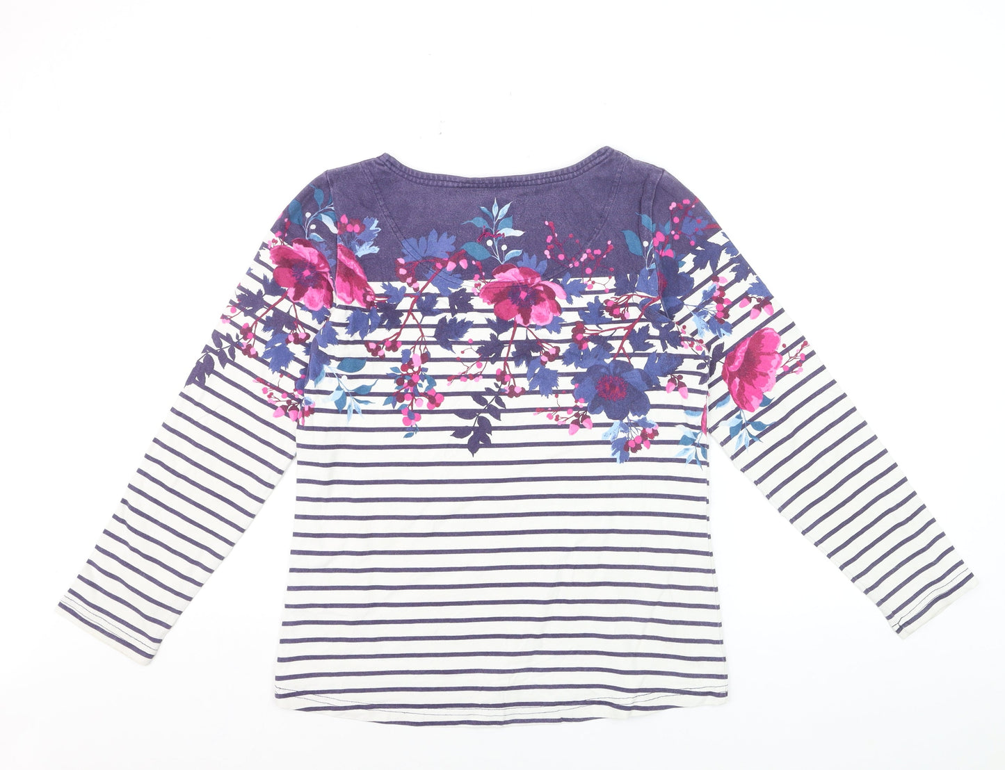 Joules Women's Multicoloured Floral Stripe Long Sleeve Cotton T-Shirt UK 10