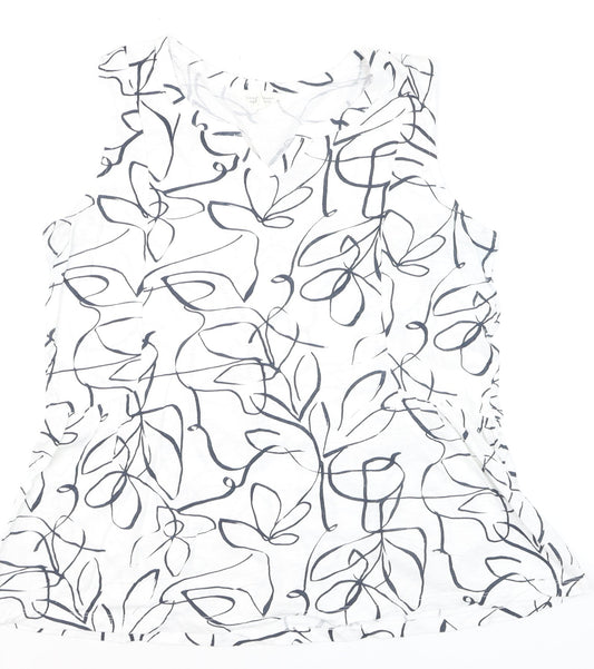 Seasalt Cornwall Women’s White Floral Cotton Sleeveless Tank Top L