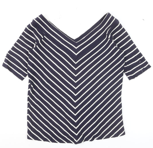 Jasper Conran Women’s Blue Striped V-Neck Short Sleeve Top Size 14