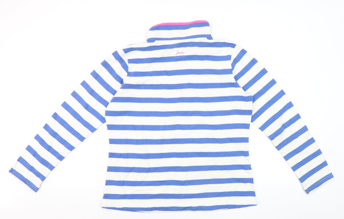 Joules Women's Blue Striped 1/4 Zip Sweatshirt UK 14 Cotton Blend