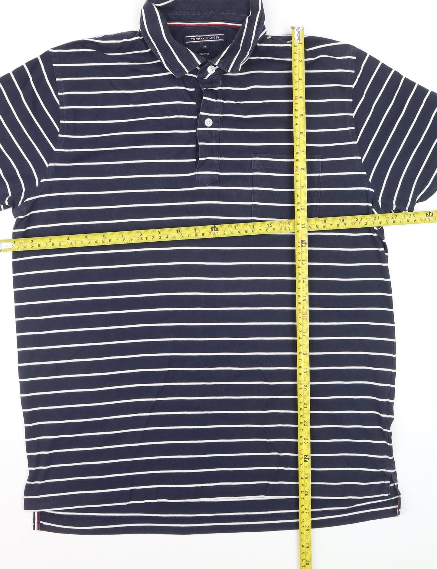 Tommy Hilfiger Men's Blue Striped Slim Fit Polo Shirt XL