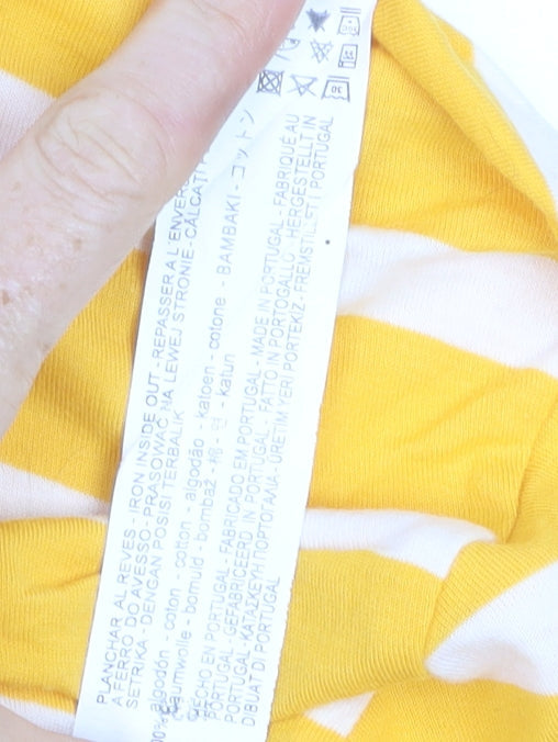 Zara Trafaluc Women's Yellow Striped Cropped Cotton T-Shirt S