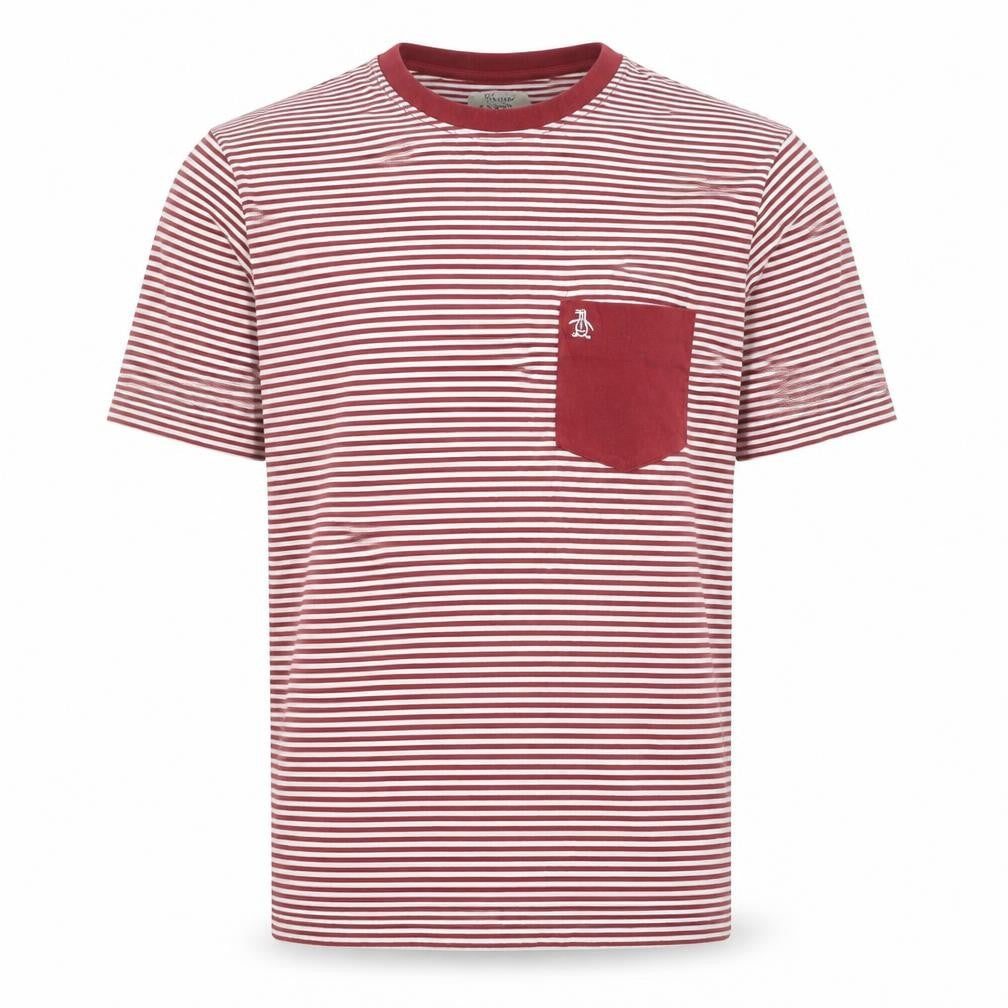 Original Penguin by Munsingwear Men's Red Striped Short Sleeve Polo M