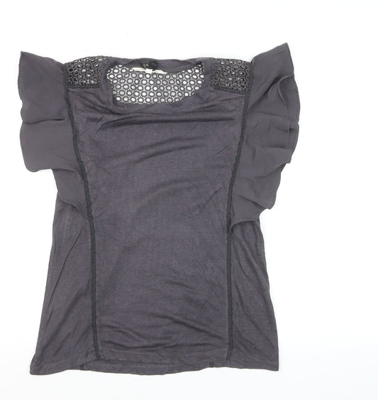 Nine by Savannah Miller Women's Grey Lace Ruffle Blouse Size 12