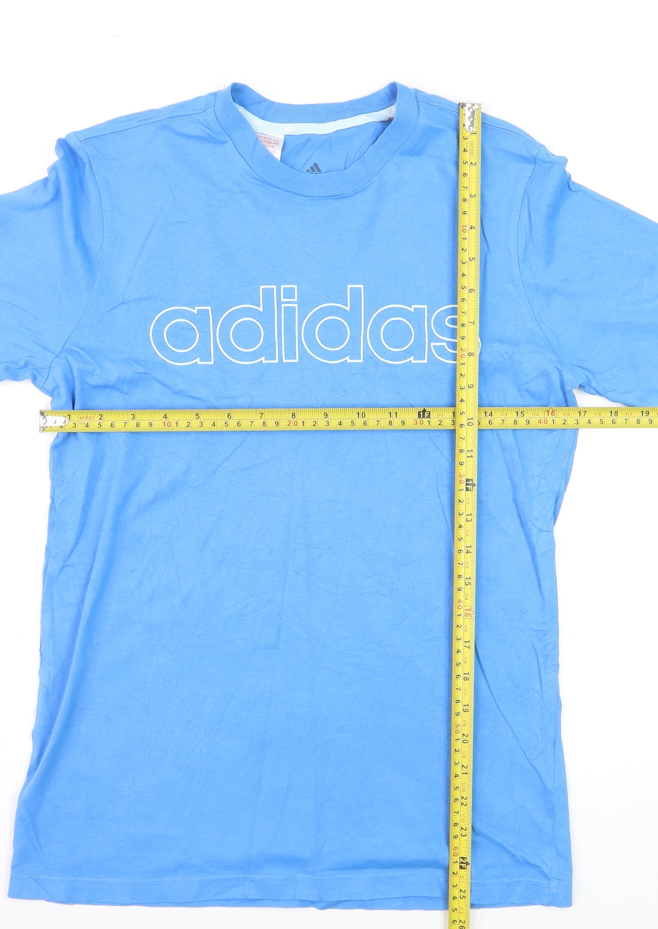 Adidas Boys Blue 13-14 Years Cotton Logo Short Sleeve T-Shirt