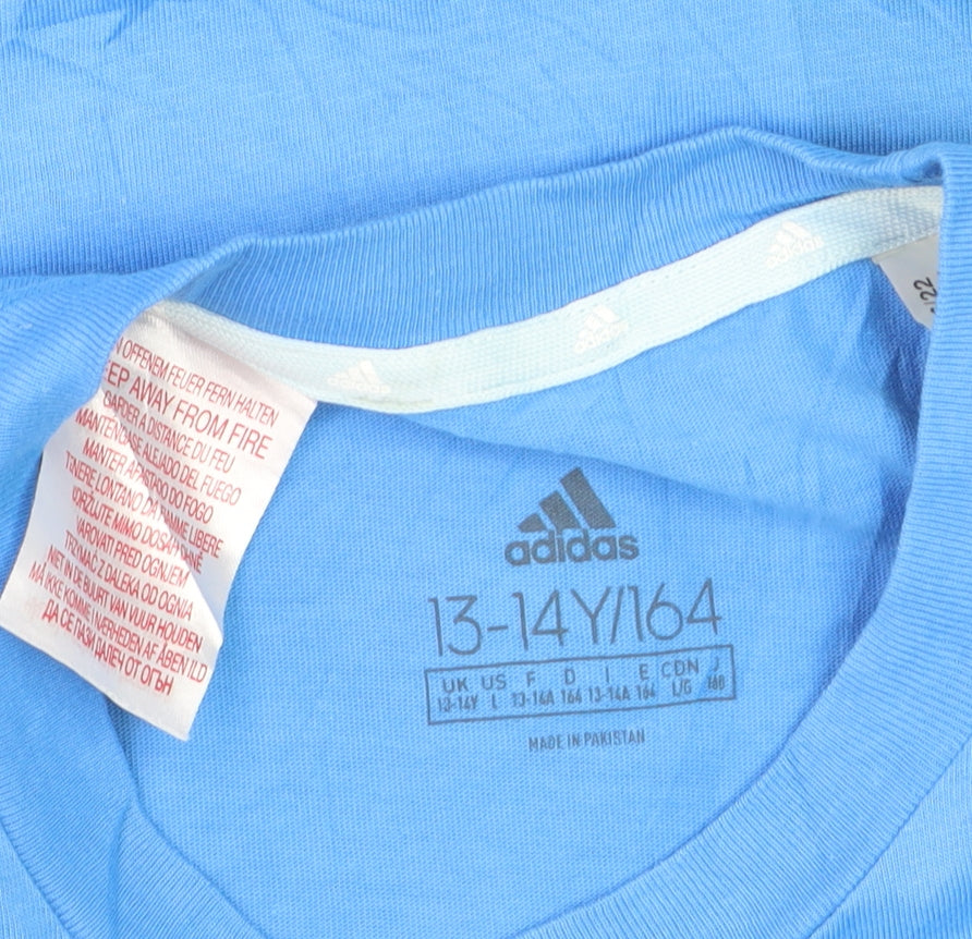 Adidas Boys Blue 13-14 Years Cotton Logo Short Sleeve T-Shirt
