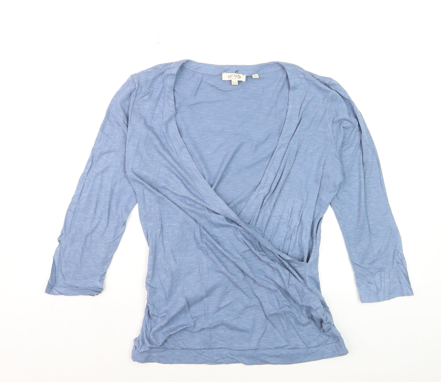 Fat Face Women’s Blue Cotton Wrap Blouse Size 14 3/4 Sleeve