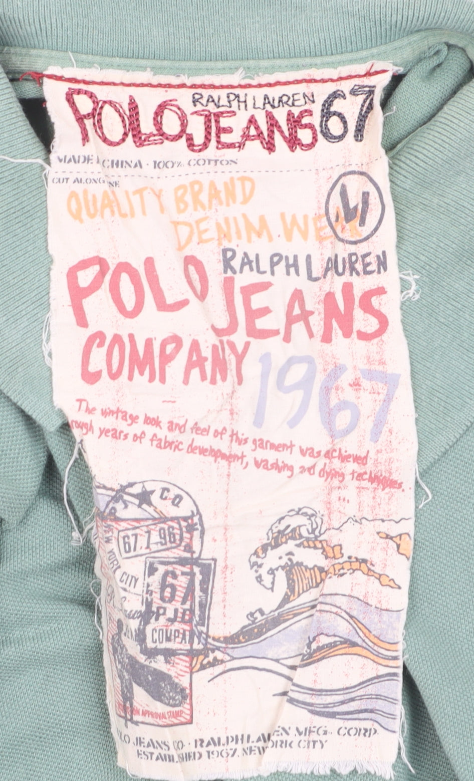 Ralph Lauren Polo Jeans Green Men's Polo Shirt L 100% Cotton Graphic