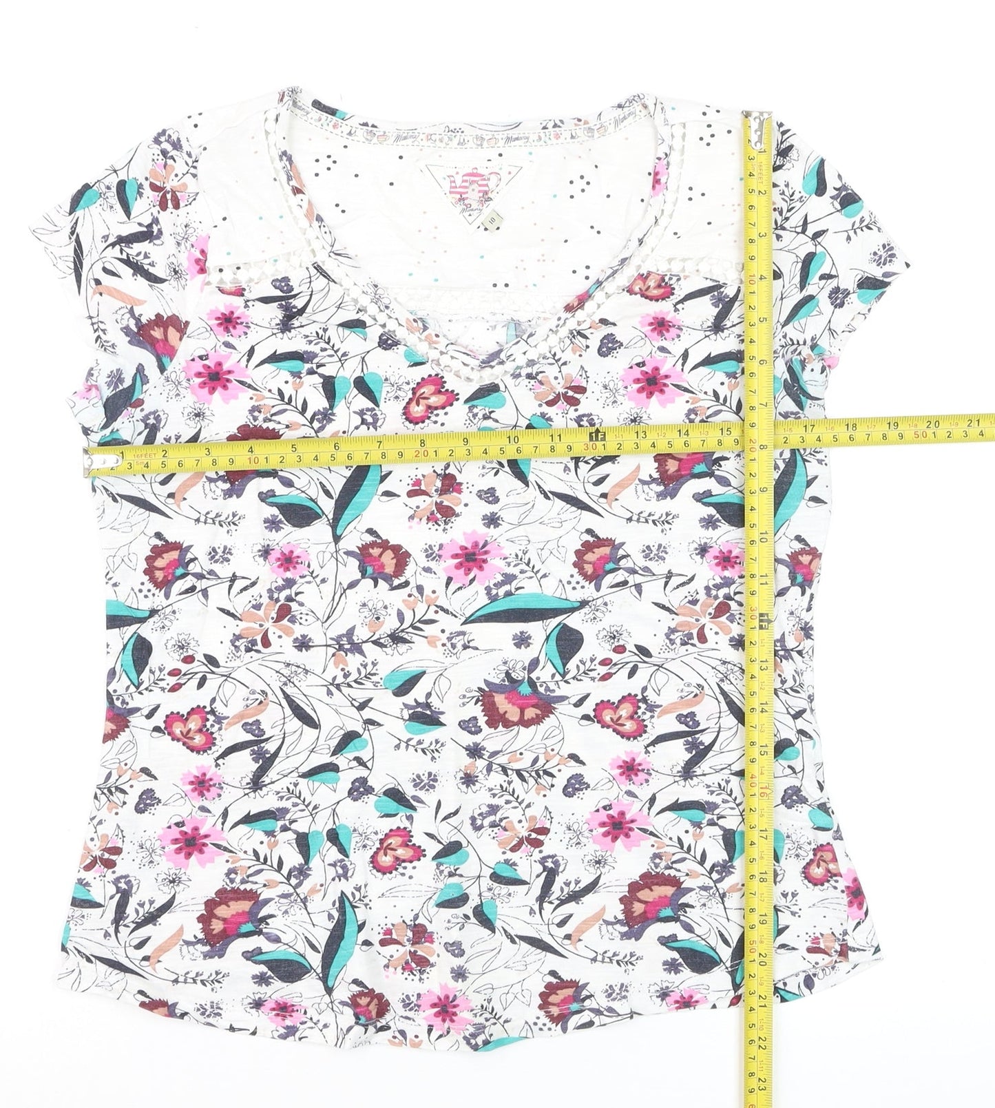 Mantaray Womens Multicoloured Floral Cotton V-Neck T-Shirt Size 10