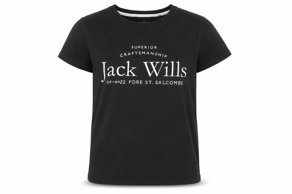 Jack Wills Girls Black 12-13 Years Classic Logo Cotton T-Shirt