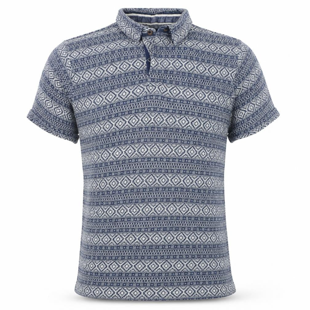 Weird Fish Men’s Blue Geometric Short Sleeve Cotton Polo Shirt L