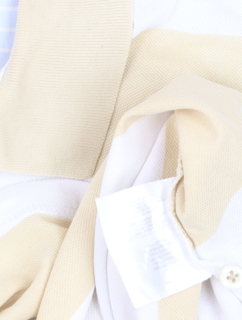 GANT Men’s Beige White Striped Short Sleeve Polo Shirt Size M